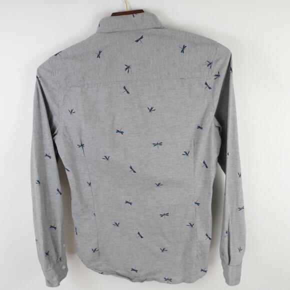 Threadbare Mens Cotton Button Up Heather Gray Dragonfly Dress Shirt Small - Picture 6 of 8